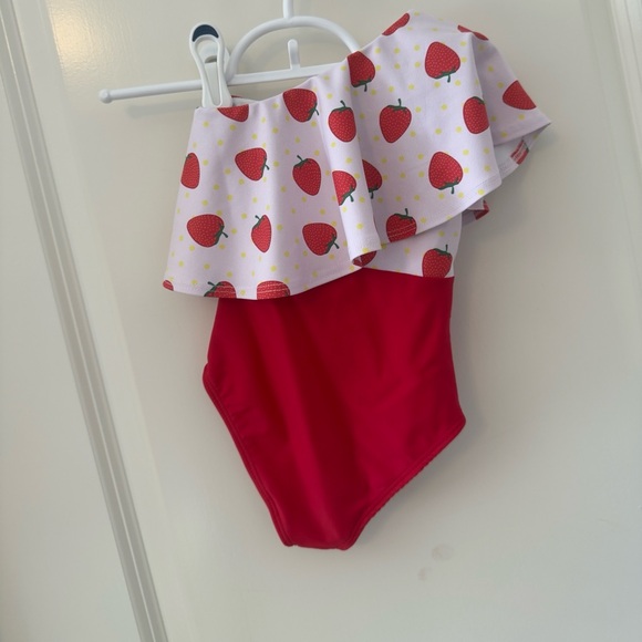 Strawberry One Shoulder Ruffle Swims - Picture 2 of 3